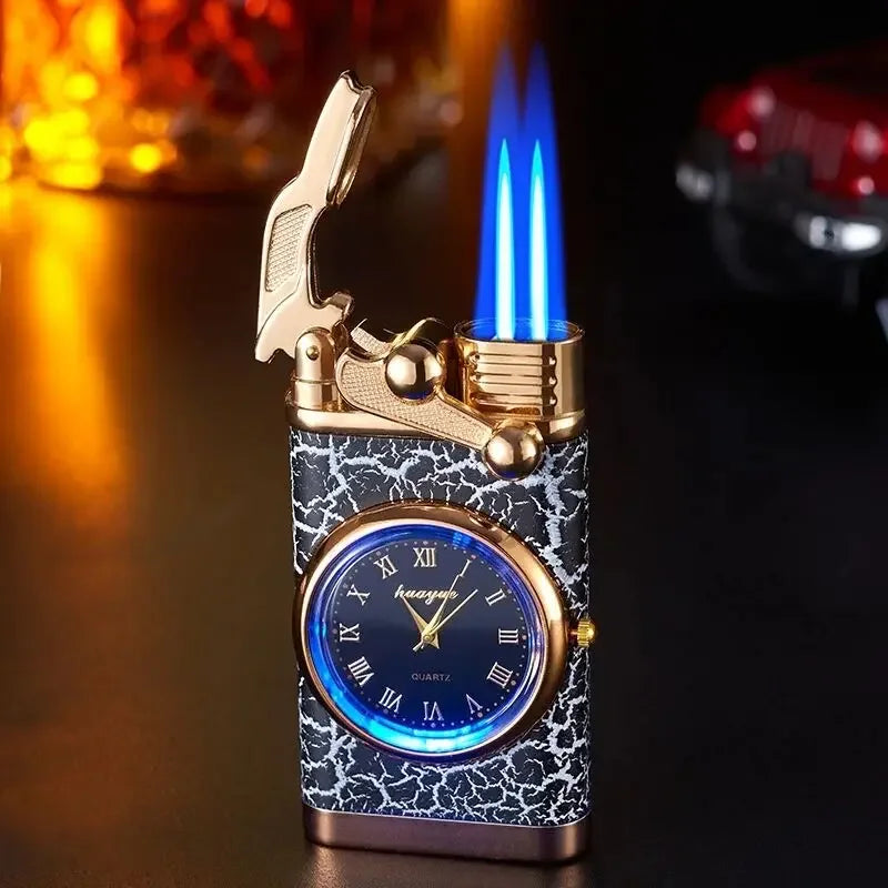 Watch Gas Jet Double Barrel Lighter